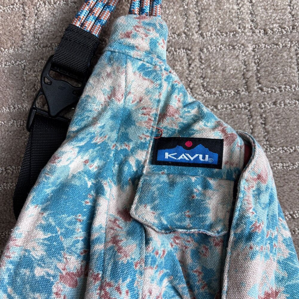 Kavu Mini Rope Bag Sling Medium-size Backpack Blue Ink Burst Hike Camp Outdoors - Picture 3 of 8
